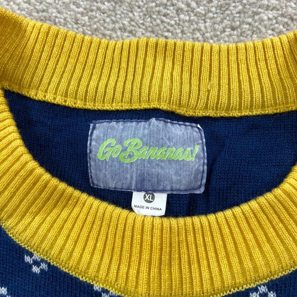 Go Bananas Savannah Bananas Sweater Mens XL Blue Ugly Christmas Holiday Baseball